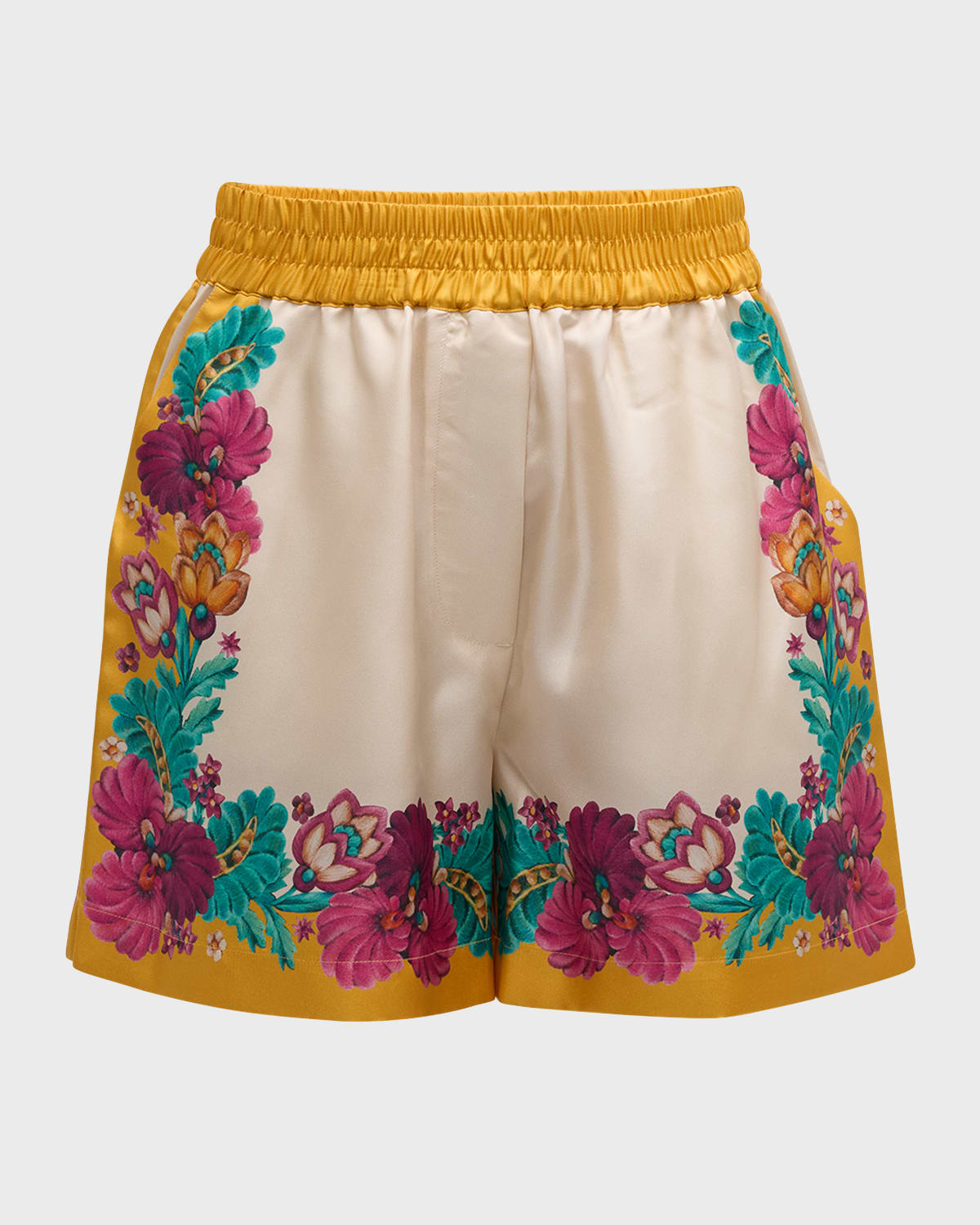 Shop La Doublej Floral Silk Boxer Shorts In Gold