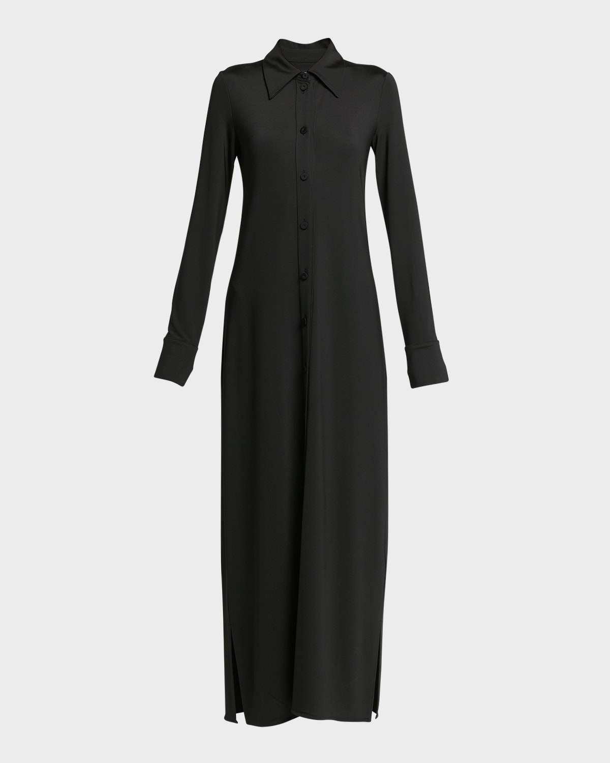 Jil Sander Sheer Fabric Knee Length Dress With Cuffed Sleeves In Black