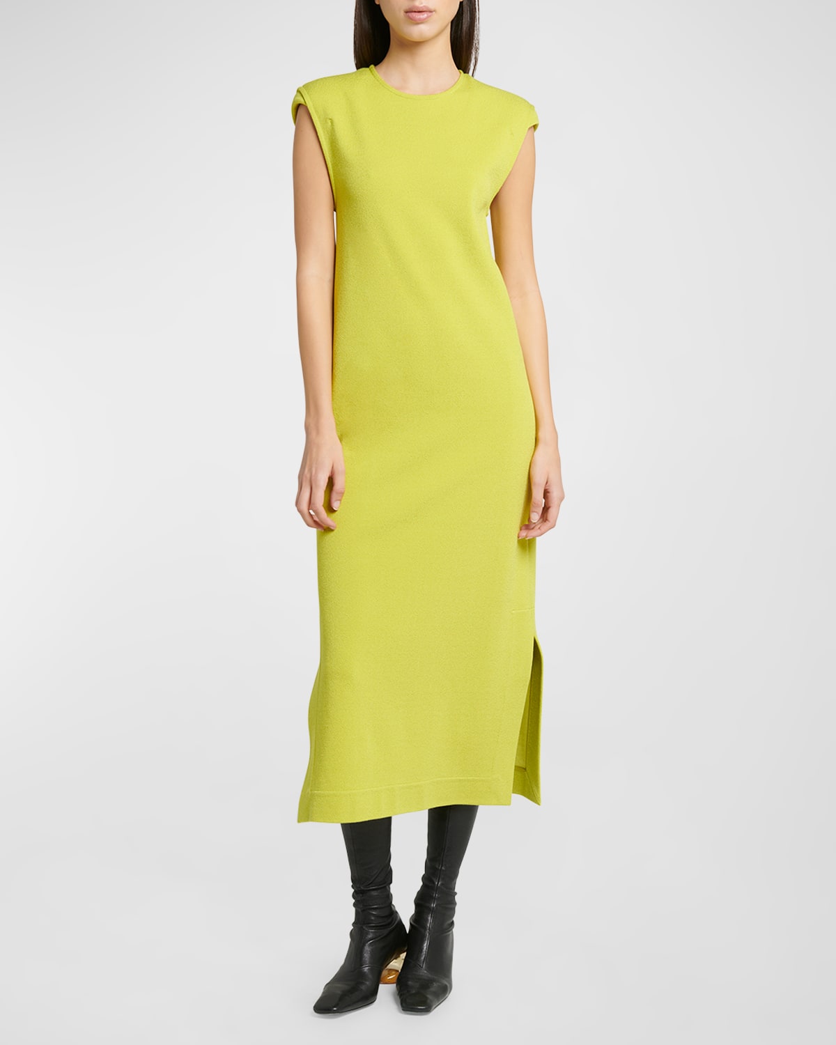 Jil Sander Strong-shoulder Sleeveless Maxi Dress In Chartreuse