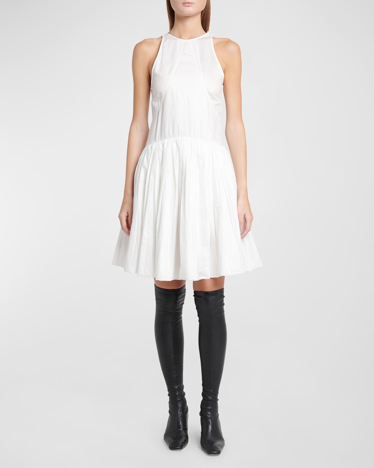Jil Sander Pleated Sleeveless Mini Dress In Optic Whit