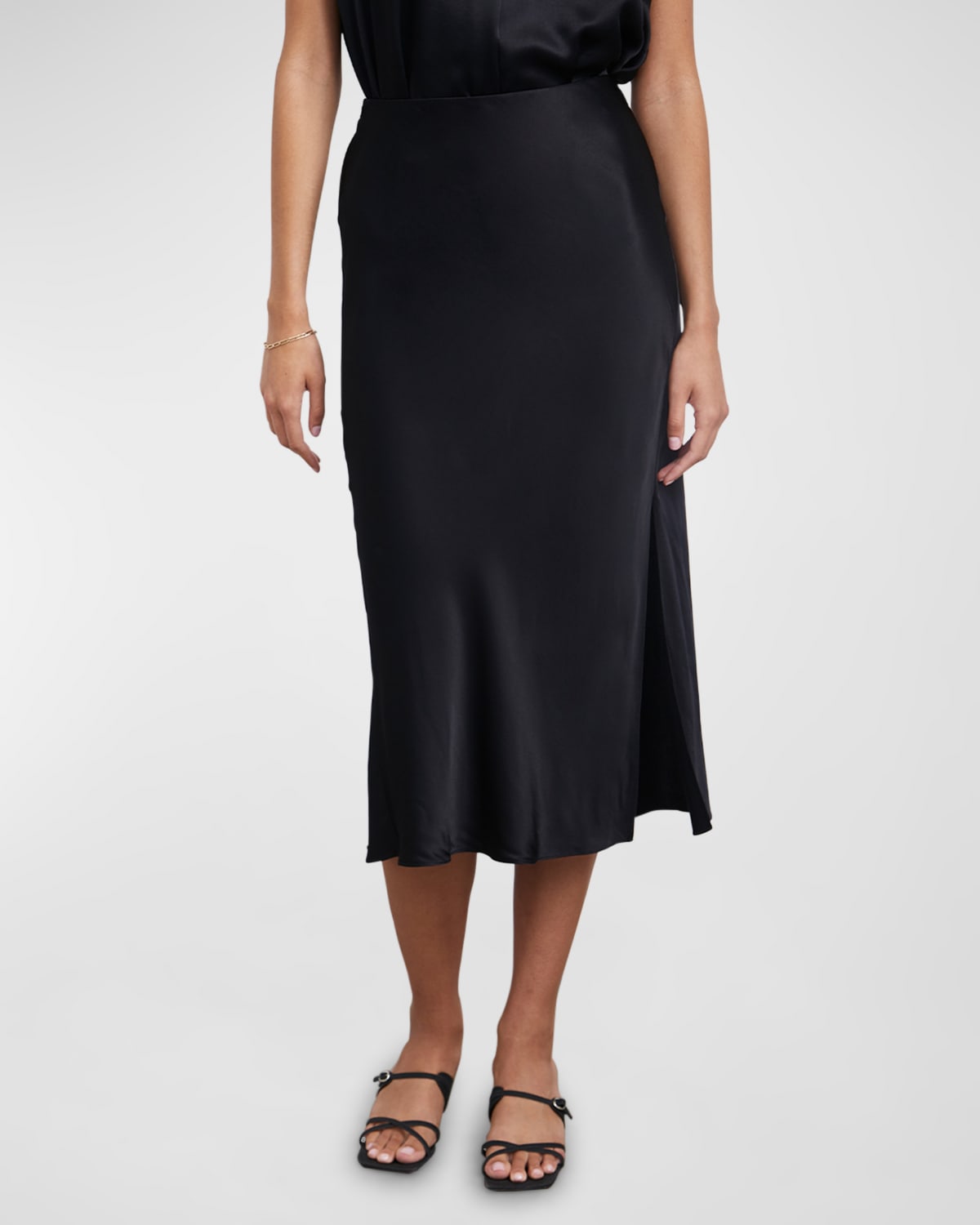 Shop Rails Maya Satin Midi Skirt In Black