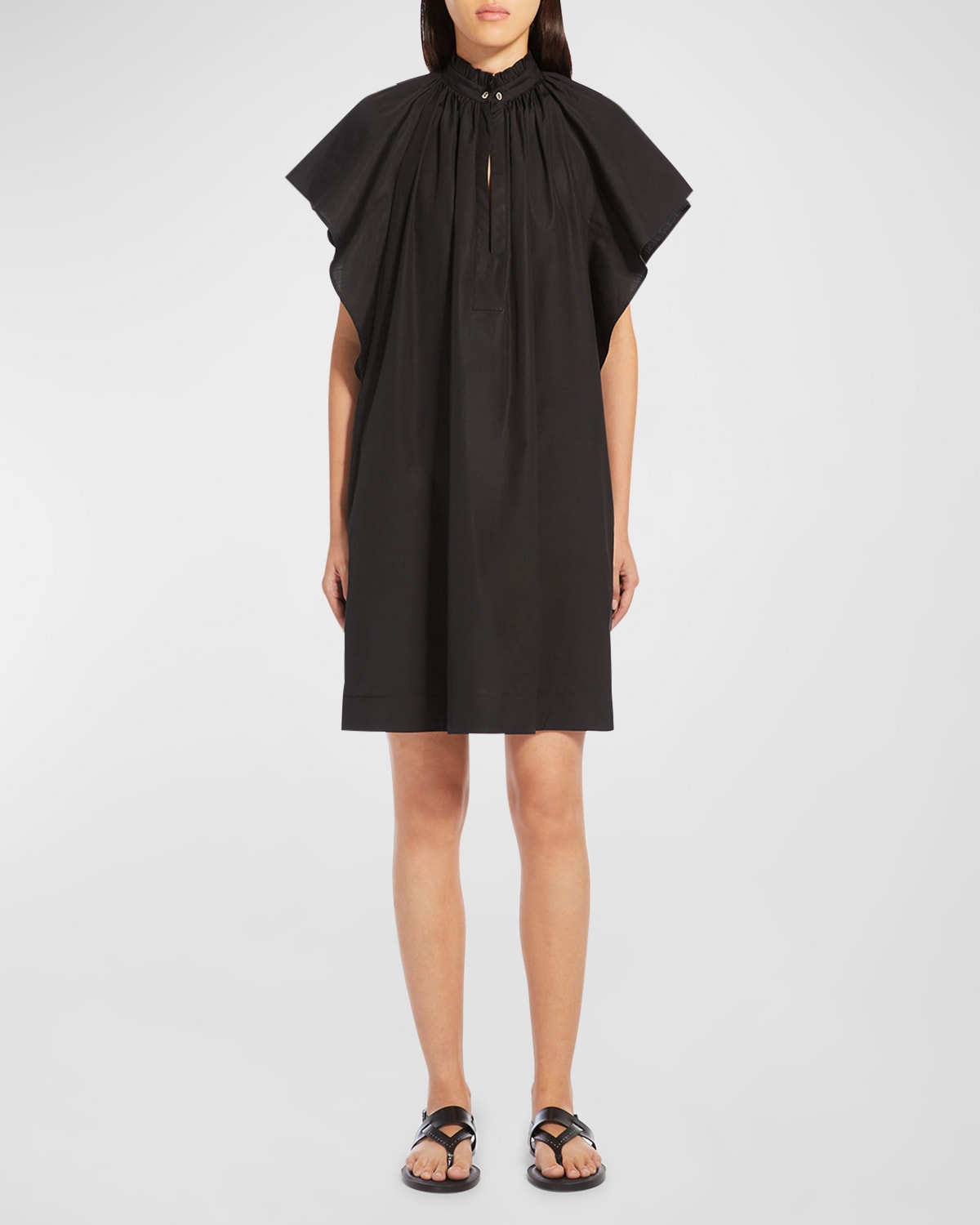 Max Mara Sospiro Ruched Cutout Cotton Poplin Mini Dress In Black
