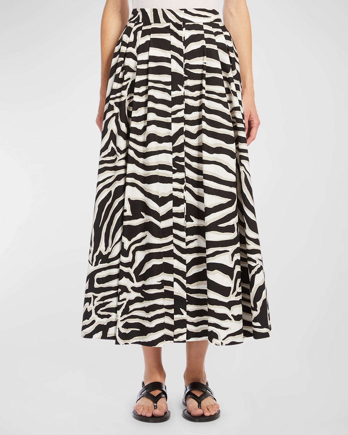 Max Mara Pleated Printed Cotton Skirt In White Black