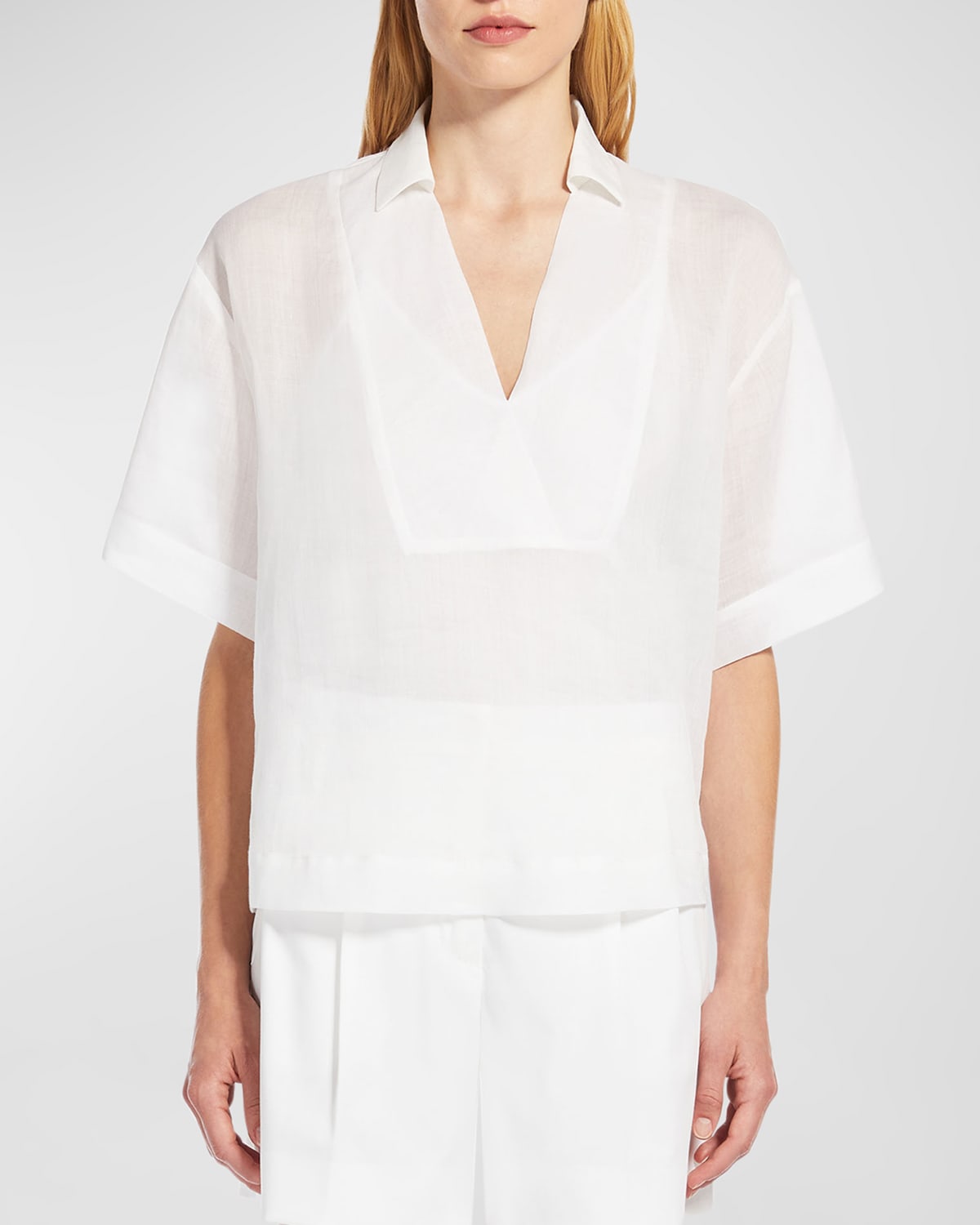 Shop Max Mara Bronzo Elbow-sleeve Ramie Gauze Shirt In White