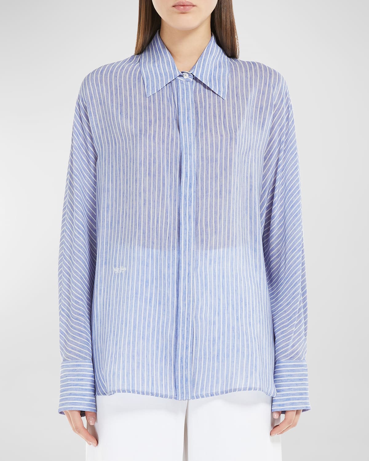 Shop Max Mara Dinar Striped Button-down Shirt In Light Blue