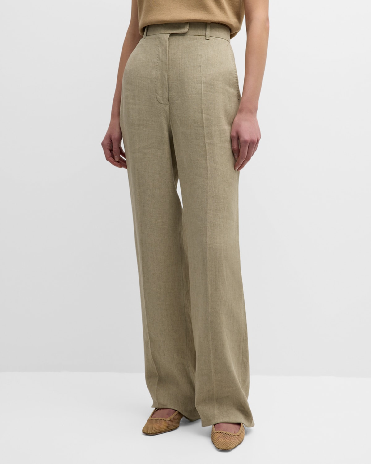 Shop Max Mara Alcano Straight-leg Pick Stitch Linen Pants In Sand
