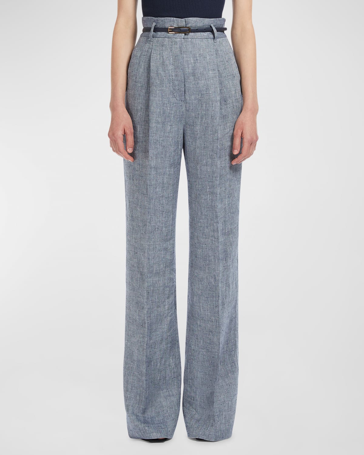 Treviso Pleated High-Rise Bootcut Linen Pants