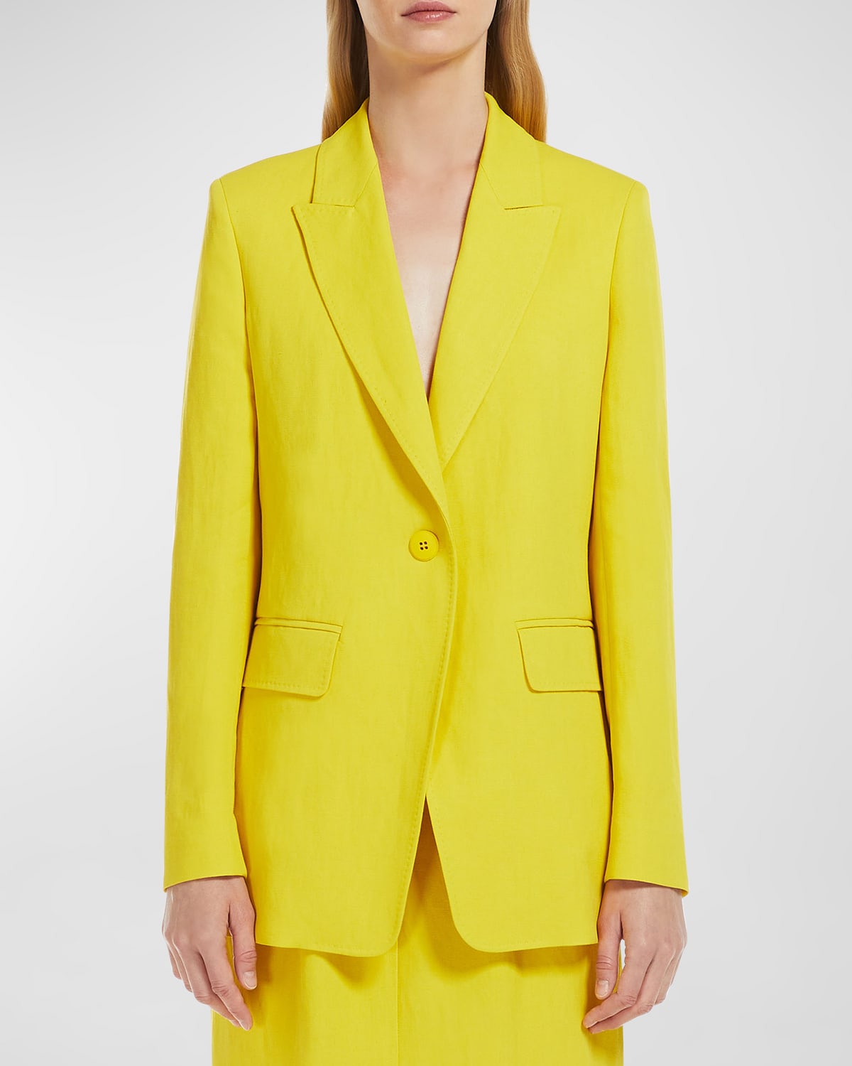 Shop Max Mara Gitane Single-button Peak-lapel Canvas Jacket In Yellow