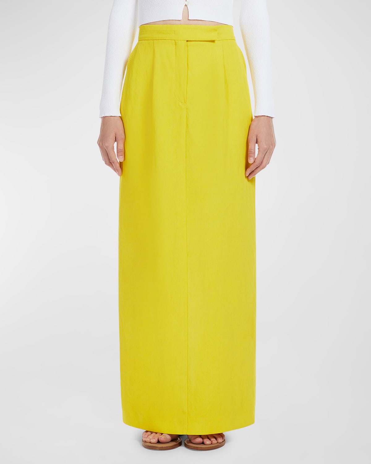 Shop Max Mara Nella Straight Linen Maxi Skirt In Yellow