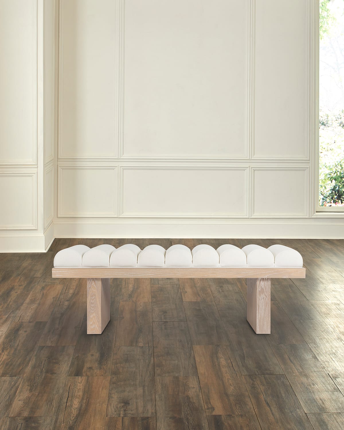 Worlds Away Caspian Channel-tufted Bench, 52" In White