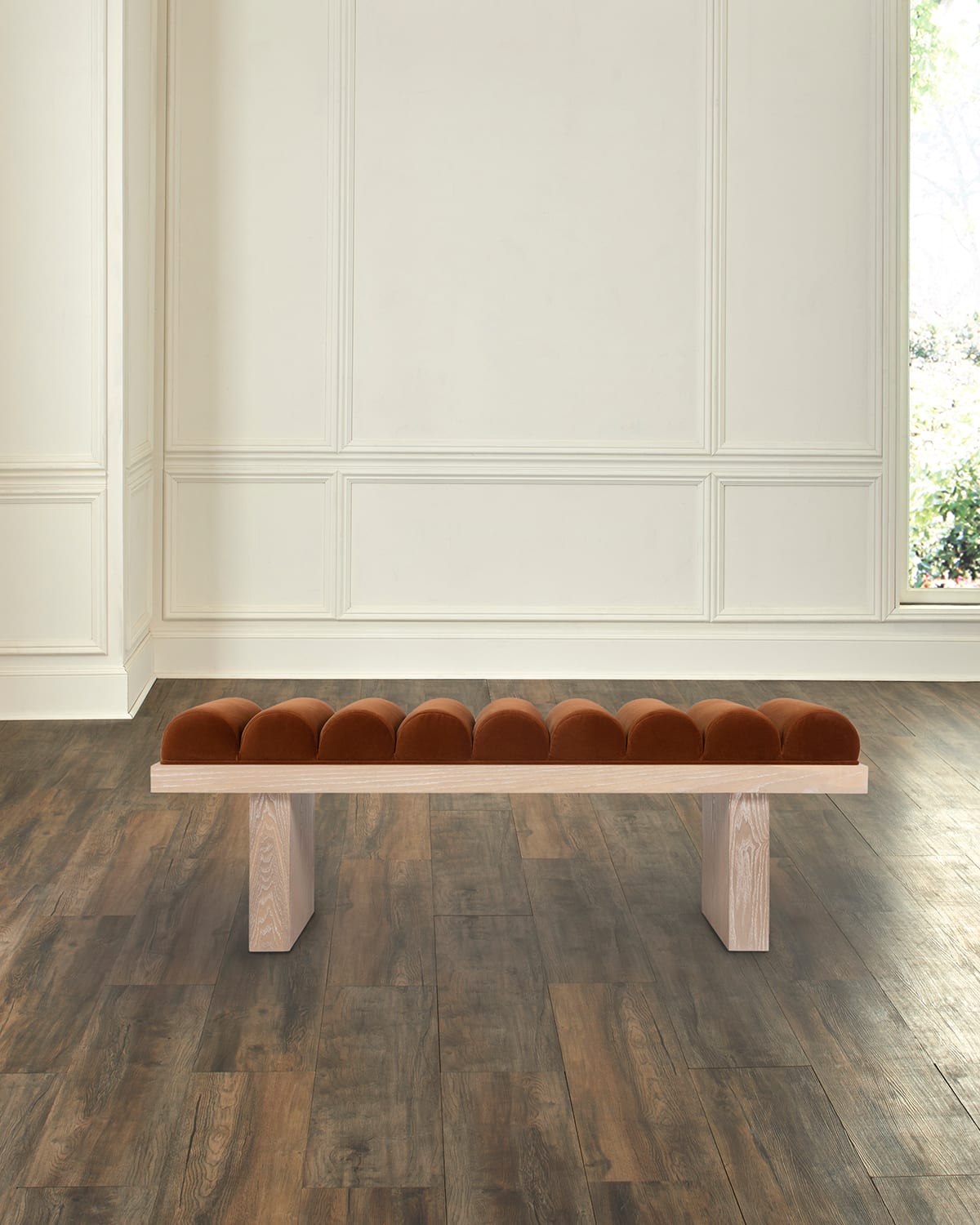 Shop Worlds Away Caspian Channel-tufted Bench, 52" In Rust