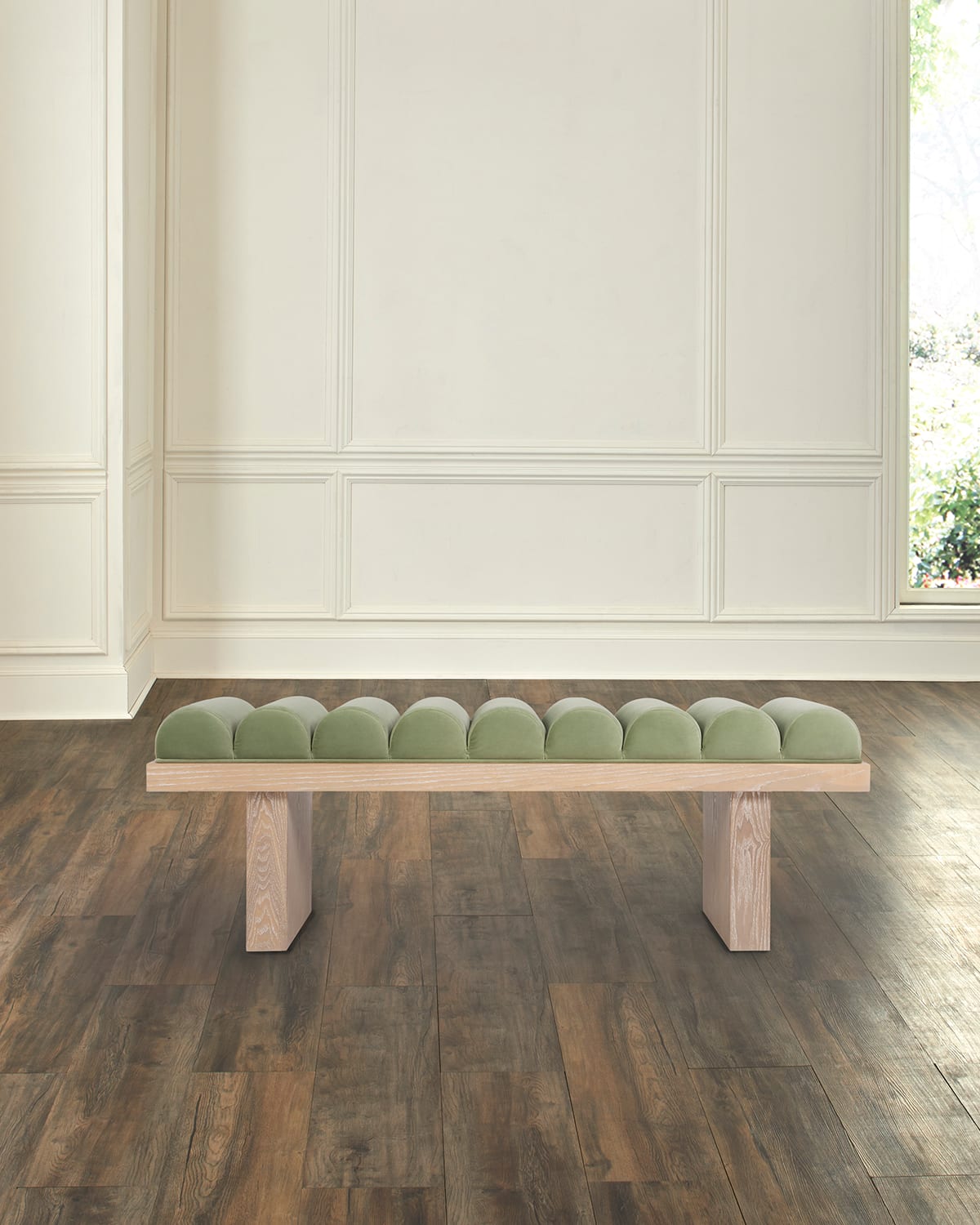 Shop Worlds Away Caspian Channel-tufted Bench, 52" In Sage