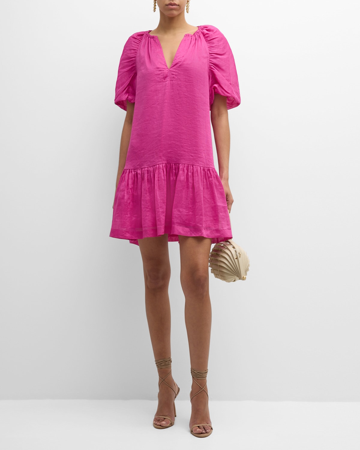 Shop Marie Oliver Greta Puff-sleeve Flounce Mini Shift Dress In Camellia