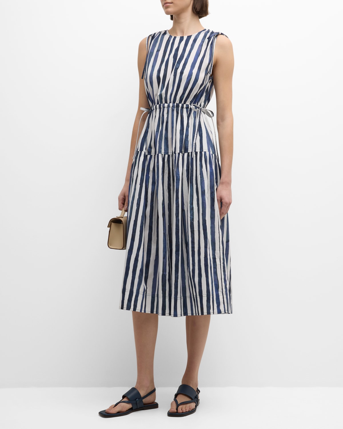 Shop Marie Oliver Elenora Sleeveless Striped Cotton Midi Dress In Blazer