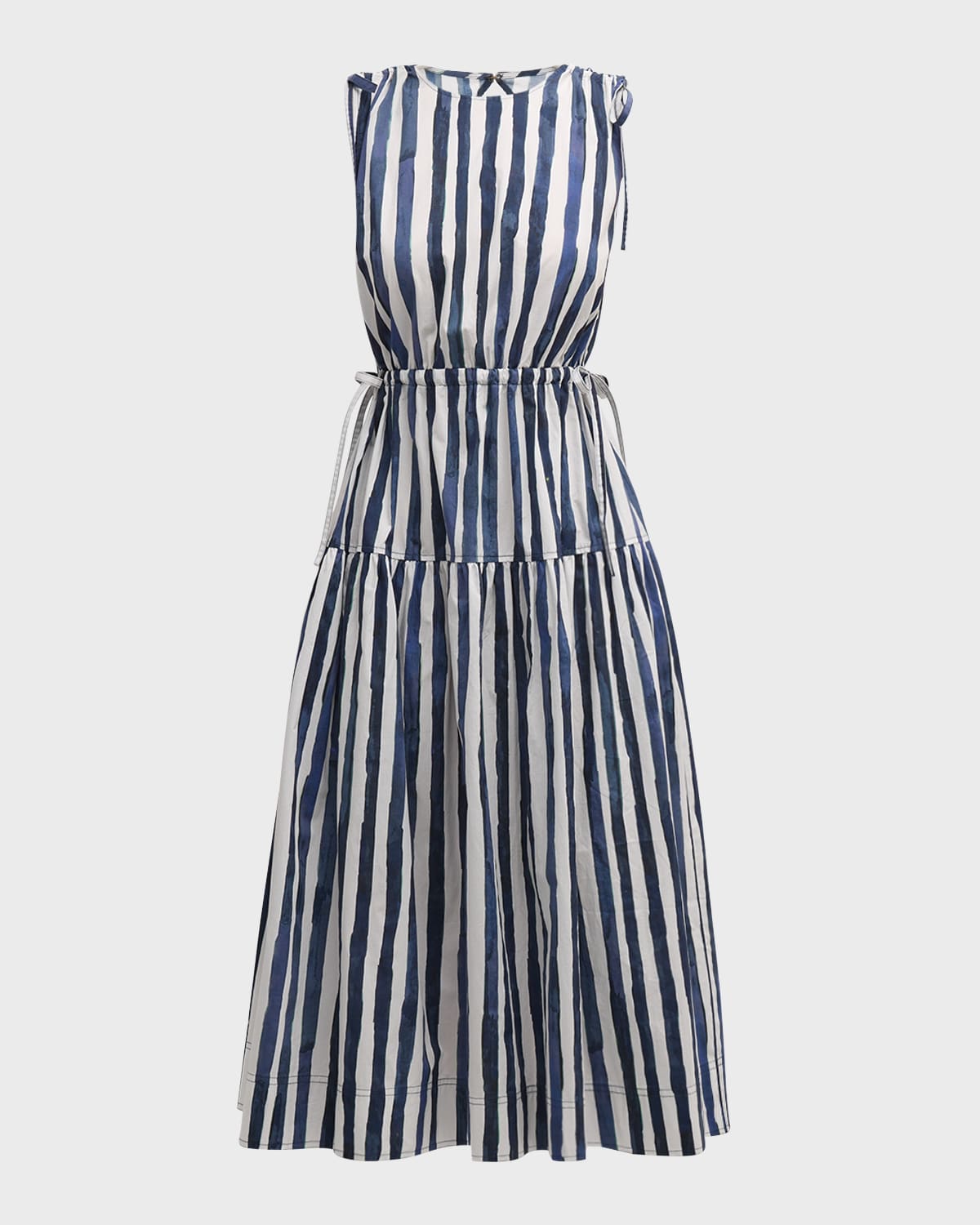 Shop Marie Oliver Elenora Sleeveless Striped Cotton Midi Dress In Blazer