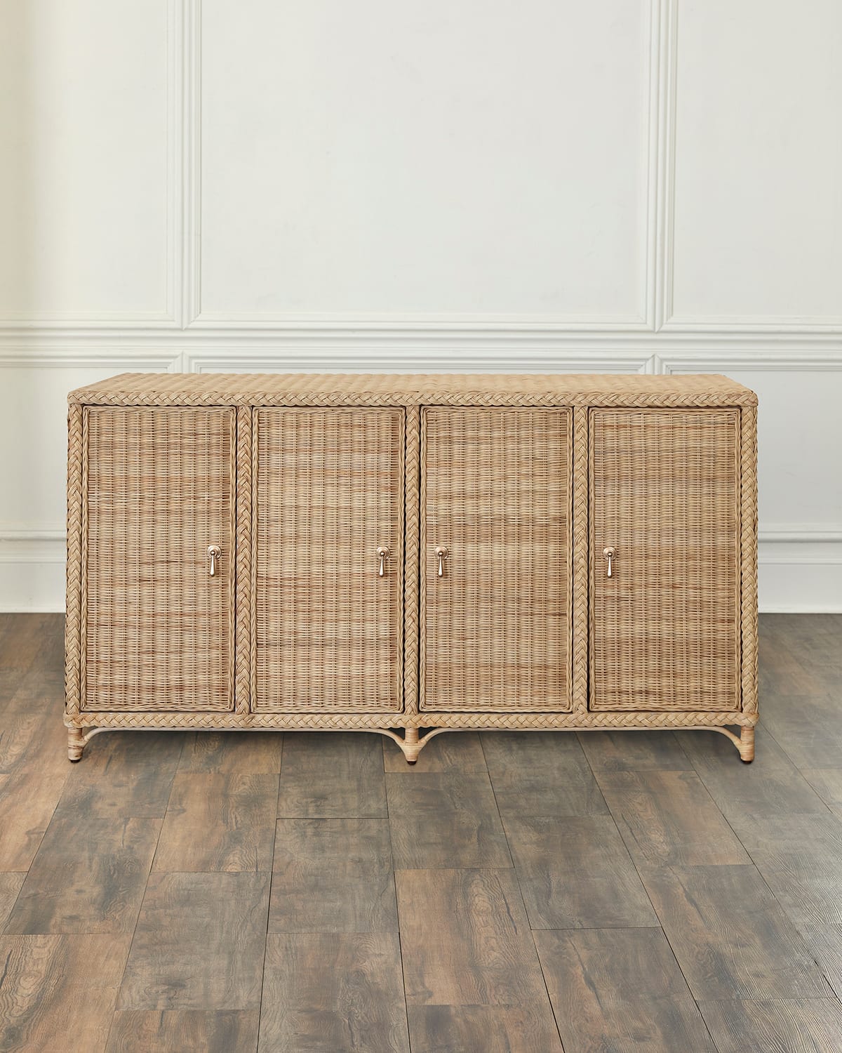 Worlds Away Evander Rattan 4-door Buffet In Natural Rattan