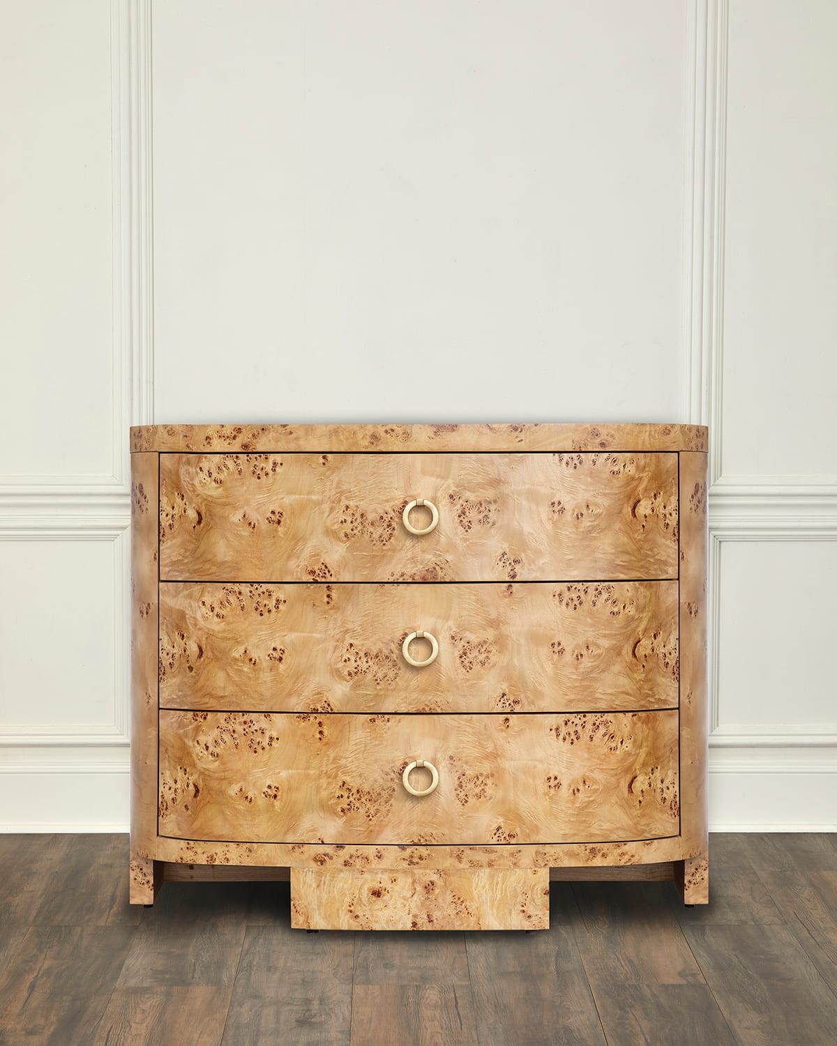 Worlds Away Henry Burl 3-drawer Demilune Chest In Multi