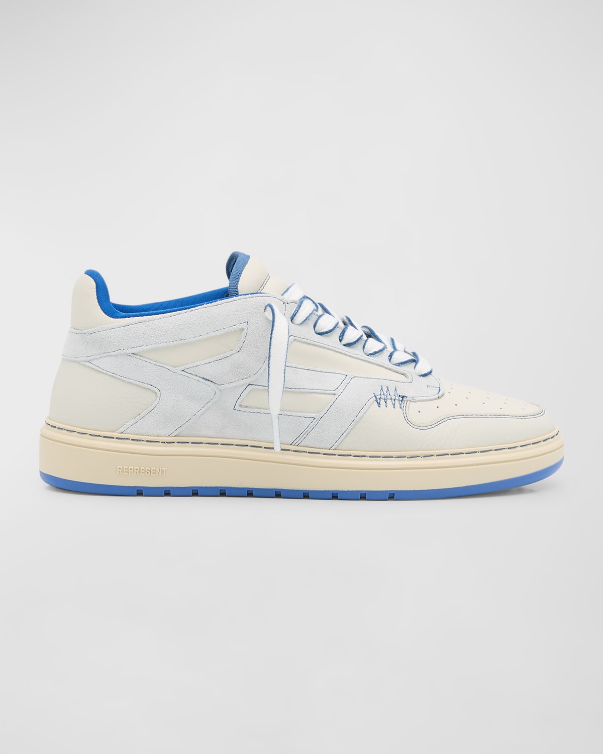 Shop Represent Men's Reptor Leather Low-top Sneakers In Vintage White/sky Blue