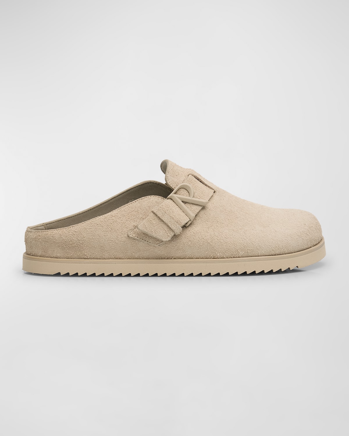 Shop Represent Men's Initial Buckle Suede Mules In Cashmere