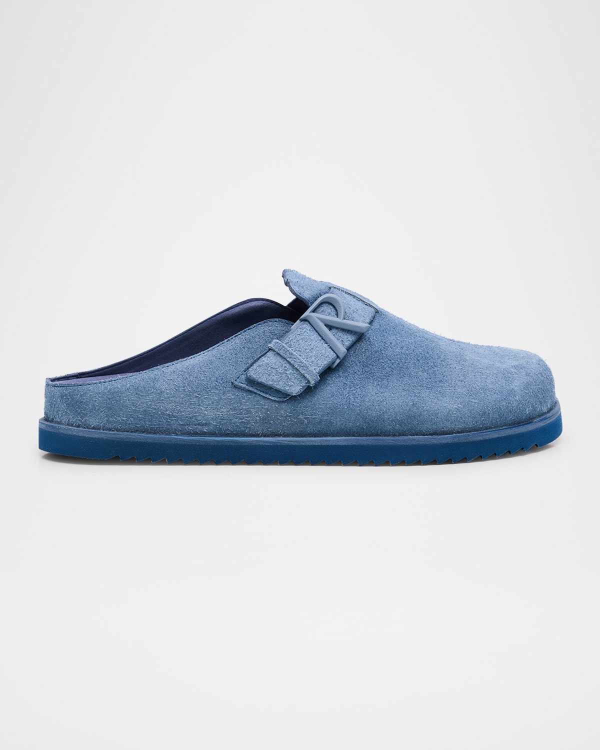 Men's Initial Buckle Suede Mules