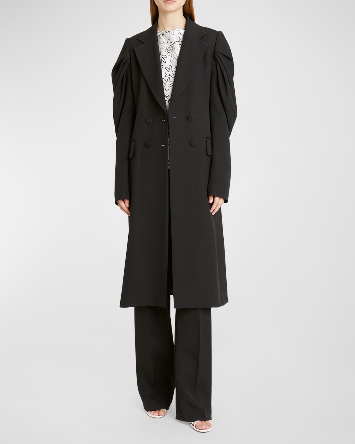 Shop Chloé Draped Sleeve Double-breasted Long Tailored Coat In Black