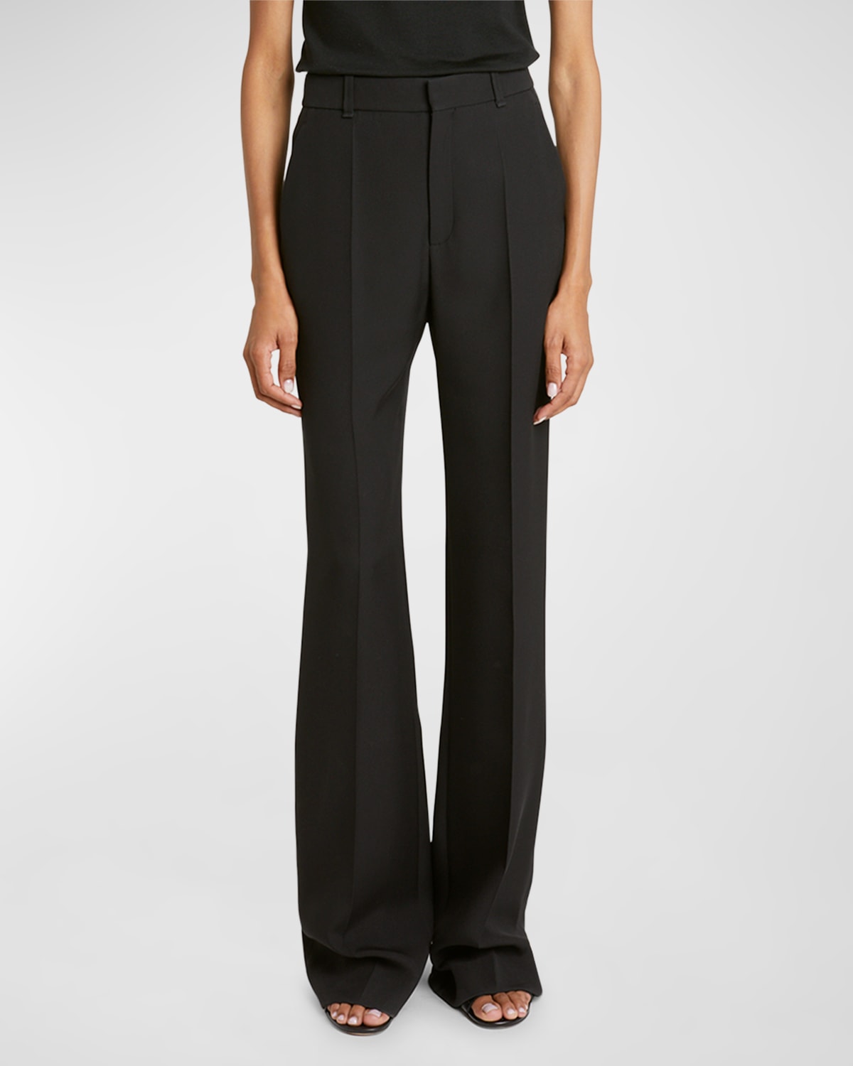 Shop Chloé High-rise Tailored Wide-leg Silk Trousers In Black