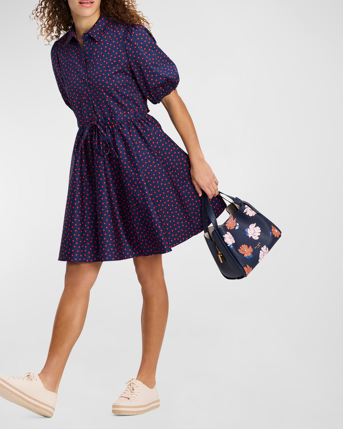 Shop Kate Spade Millie Spring Time Polka Dot Midi Dress In French Navy