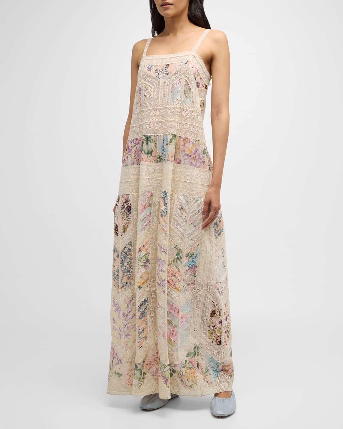 Shop Zimmermann Halliday Lace Trim Slip Dress In Spliced