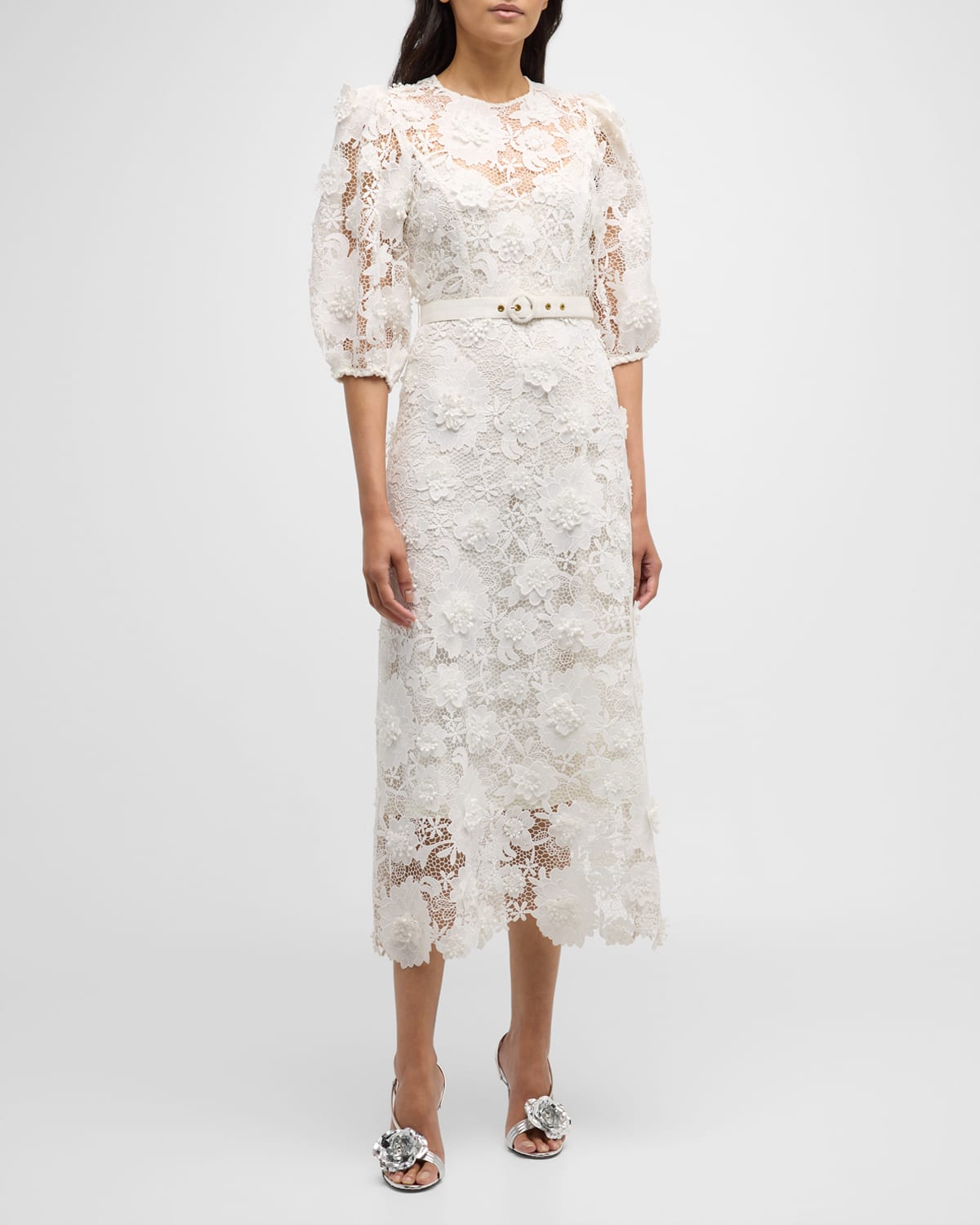 Shop Zimmermann Halliday Lace Flower Dress In Ivory