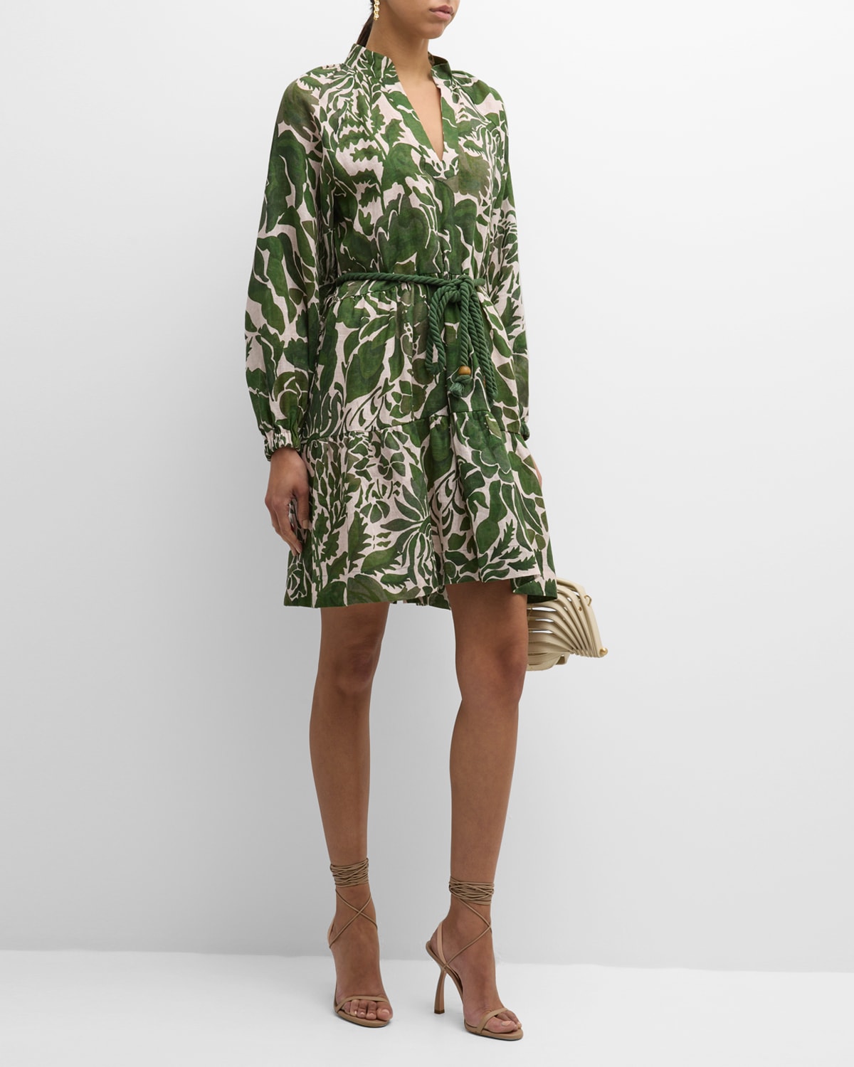 Vania Tiered Floral-Print Linen Mini Dress
