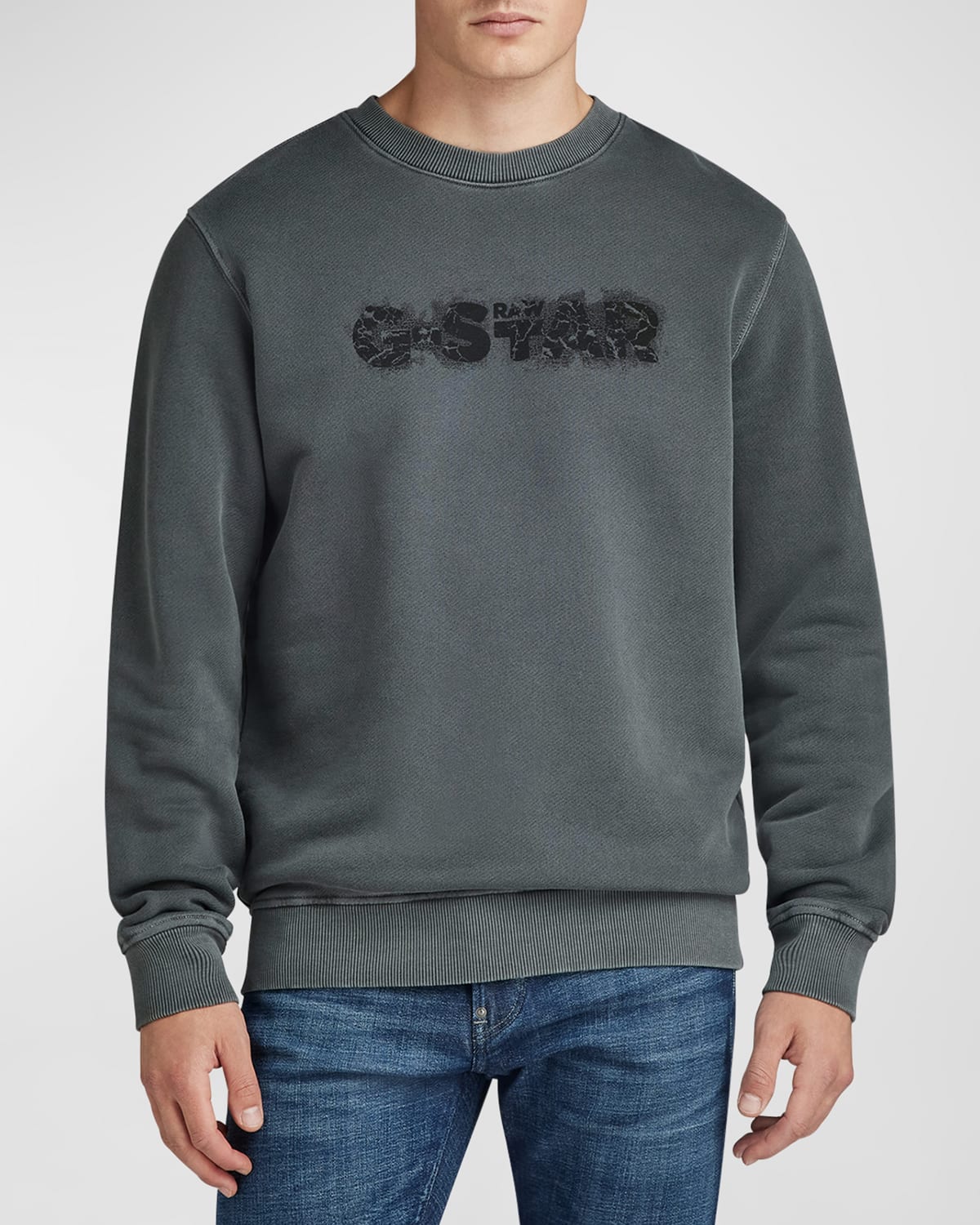 Shop G-star Raw Men's Distressed Logo Sweatshirt In Dk Black Gd