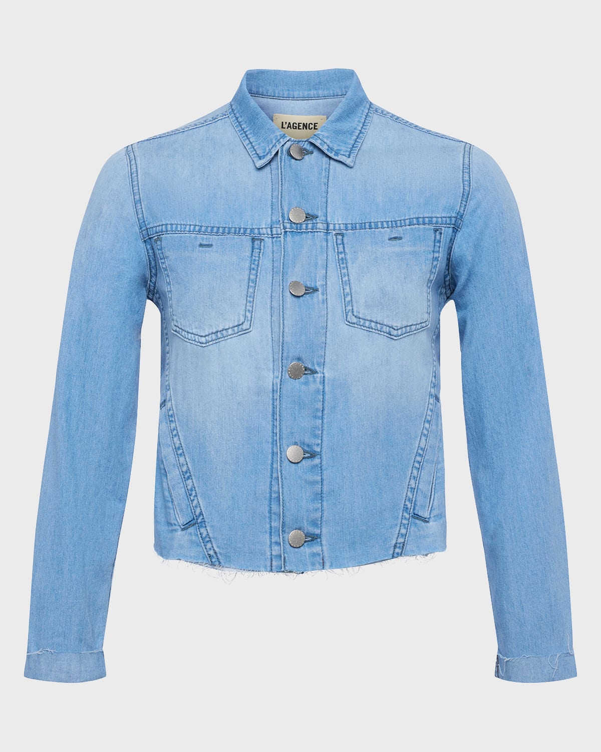 L Agence Janelle Slim Raw Denim Jacket In Lozano
