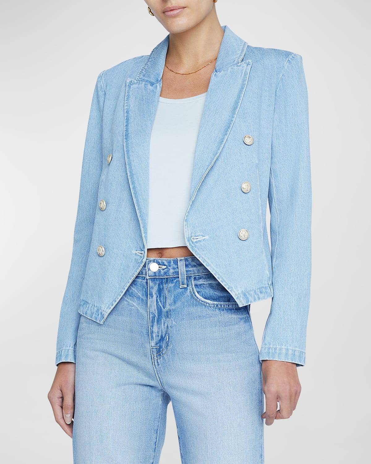 Shop L Agence Robbie Double-breasted Denim Jacket In Rover