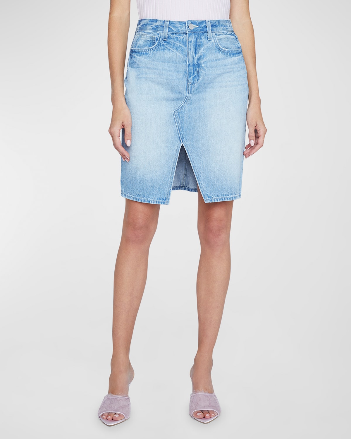 Shop L Agence Tylee Denim Knee-length Skirt In Palisade