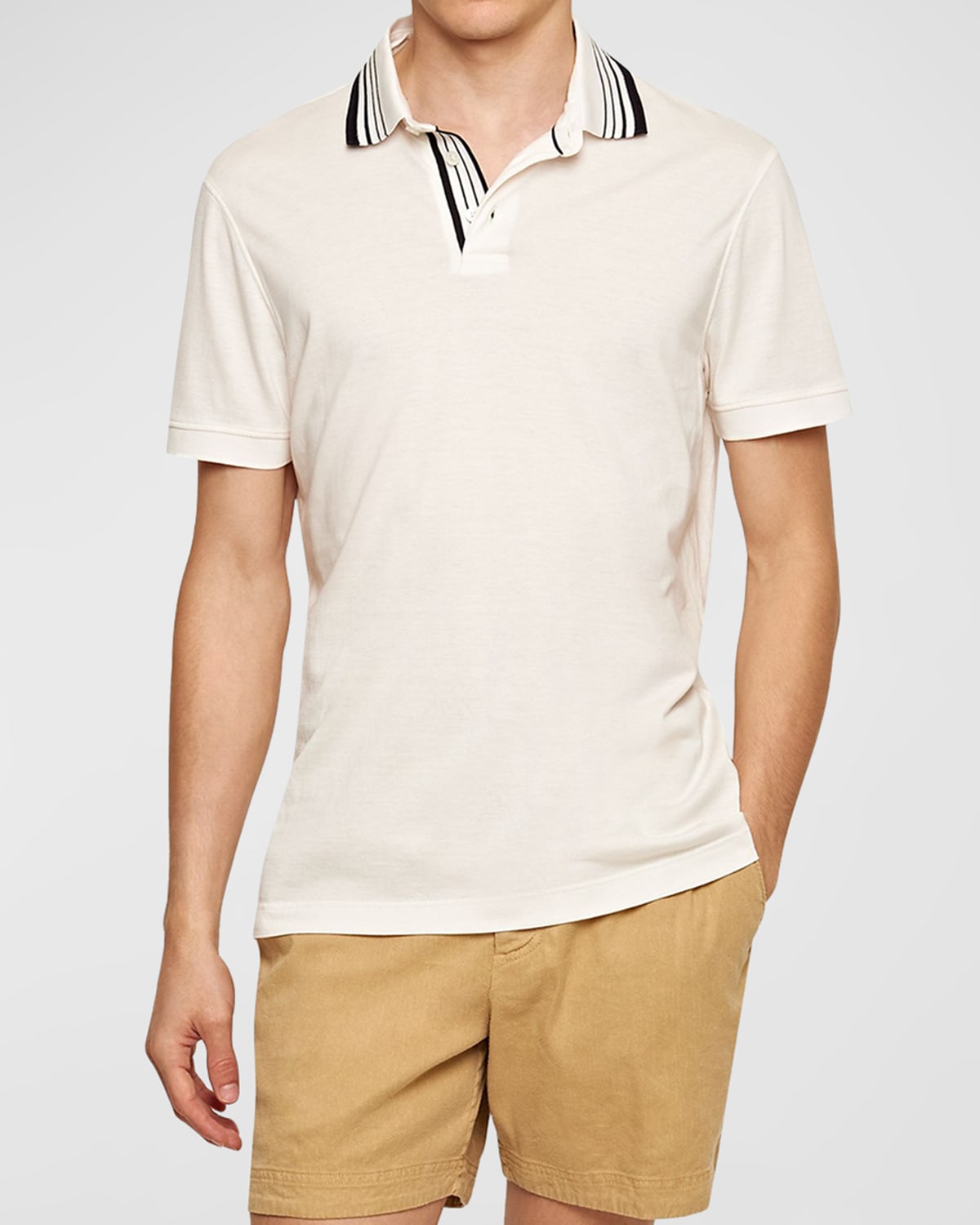 Shop Orlebar Brown Men's Dominic Border Stripe Polo Shirt In White Sand