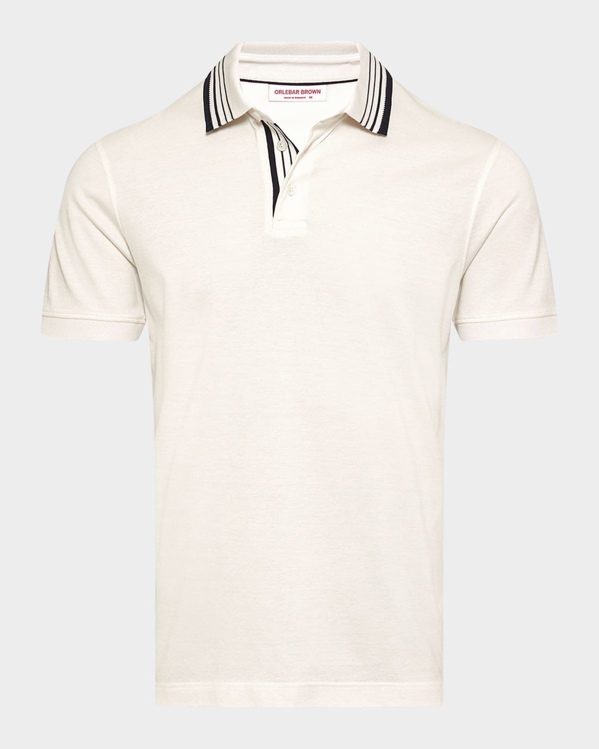 Shop Orlebar Brown Men's Dominic Border Stripe Polo Shirt In White Sand