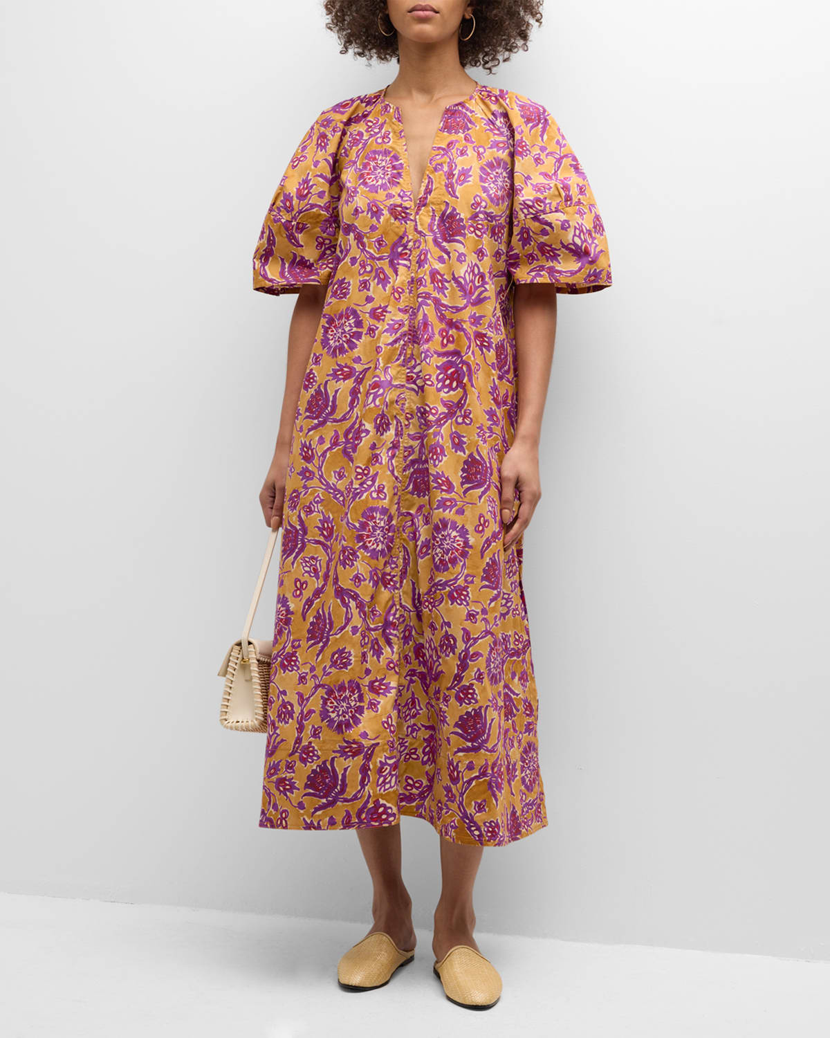 Shop Vanessa Bruno Brooklyn Floral-print Cotton Poplin Midi Dress In Safran