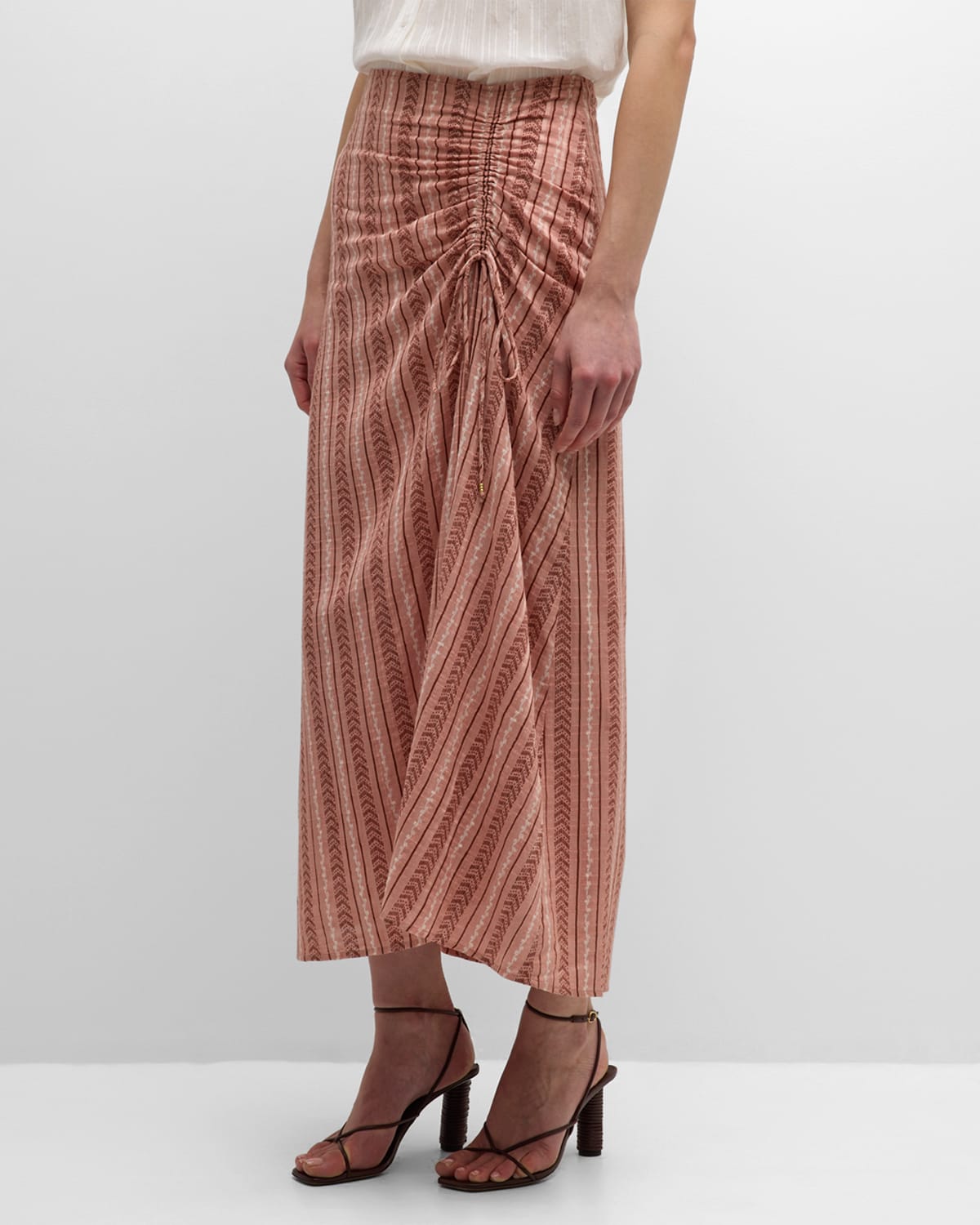 Calyp Ruched Geometric-Print Midi Skirt