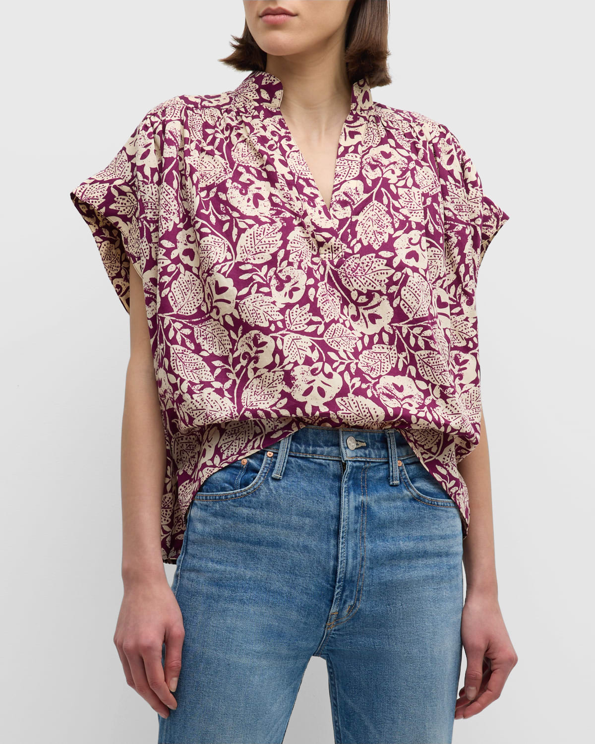 Shop Vanessa Bruno Cory Floral-print Cotton Blouse In Plum