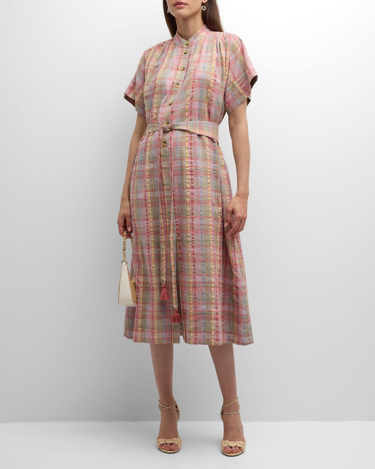 Shop Vanessa Bruno Ciao Metallic Plaid-print Midi Dress In Multicolore