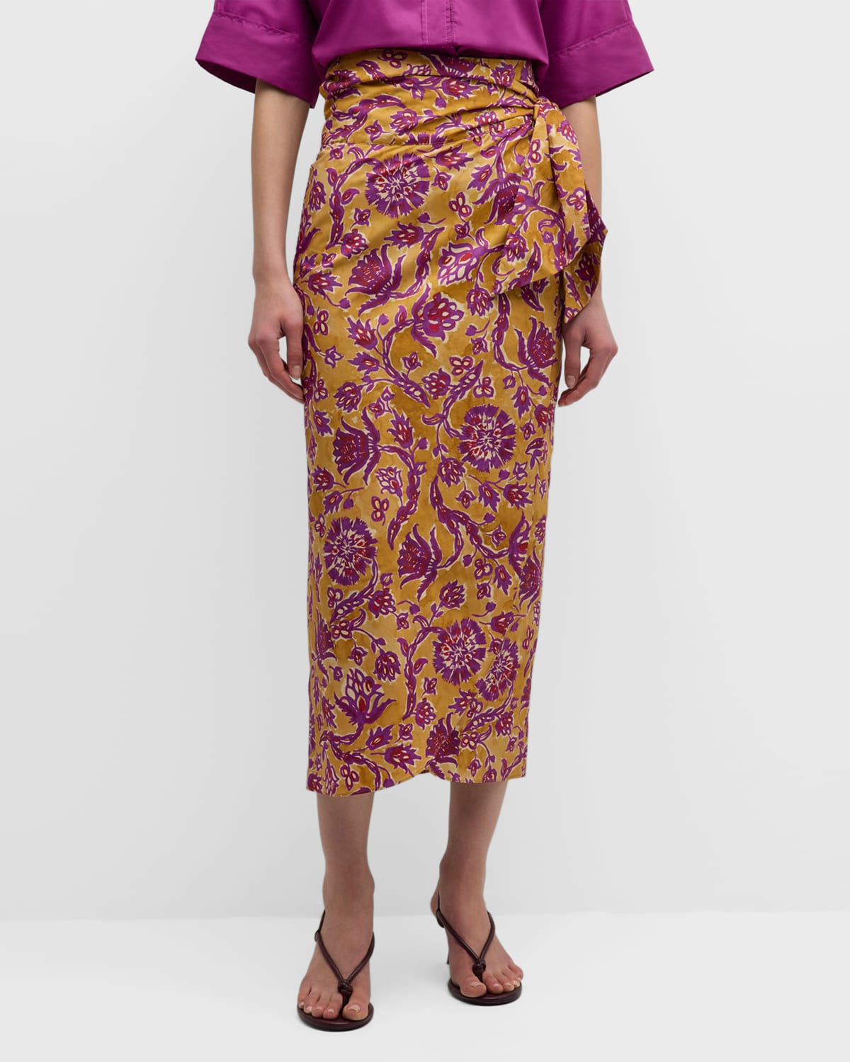 Nesly Floral-Print Straight Midi Wrap Skirt