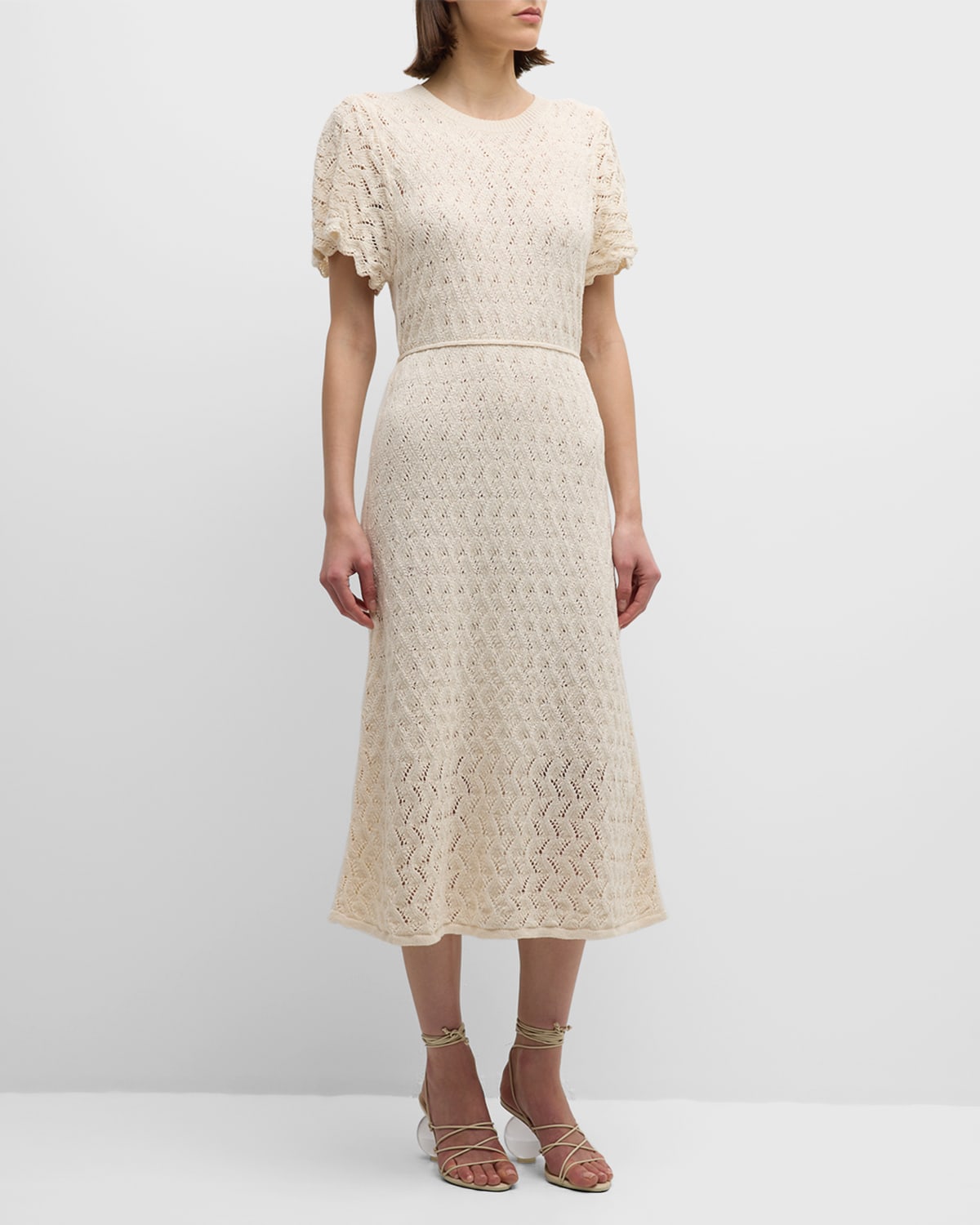 Shop Vanessa Bruno Clementina Pointelle-knit Cotton-silk Midi Dress In Ecru
