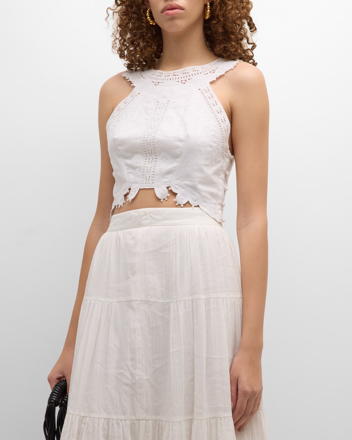 Vanessa Bruno Alanda Eyelet-embroidered Cotton-linen Top In Blanc