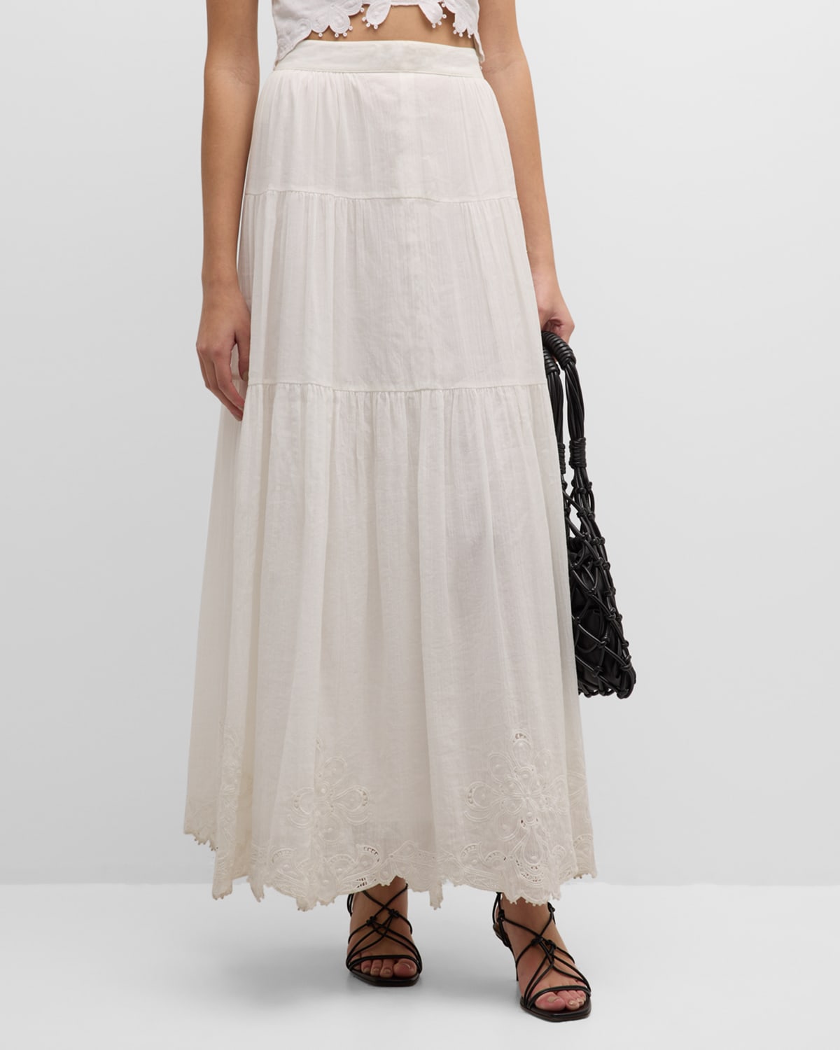 Vanessa Bruno Antoinette Tiered Eyelet-embroidered Maxi Skirt In Blanc