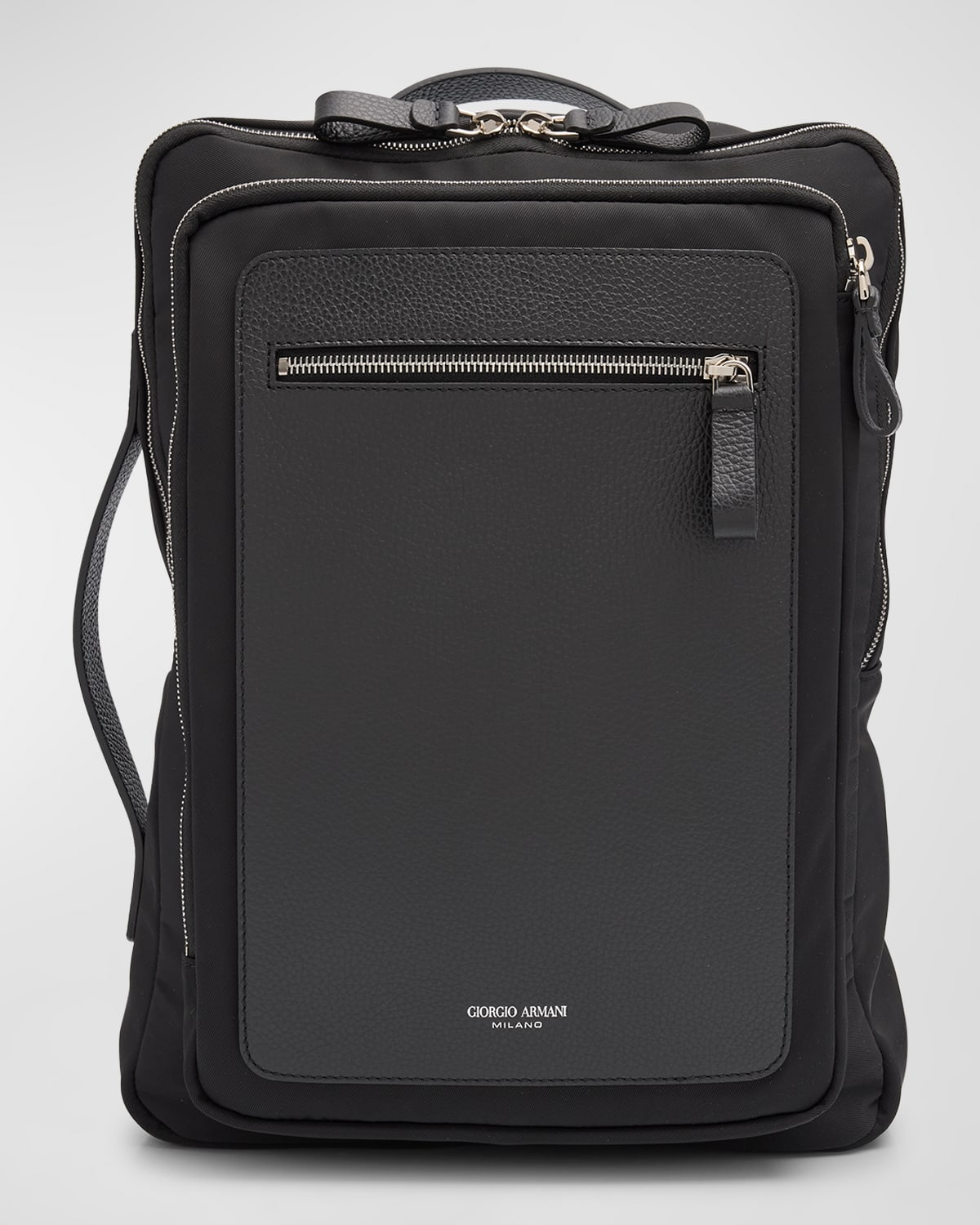 Shop Giorgio Armani Men's Paneled Leather Backpack In Black