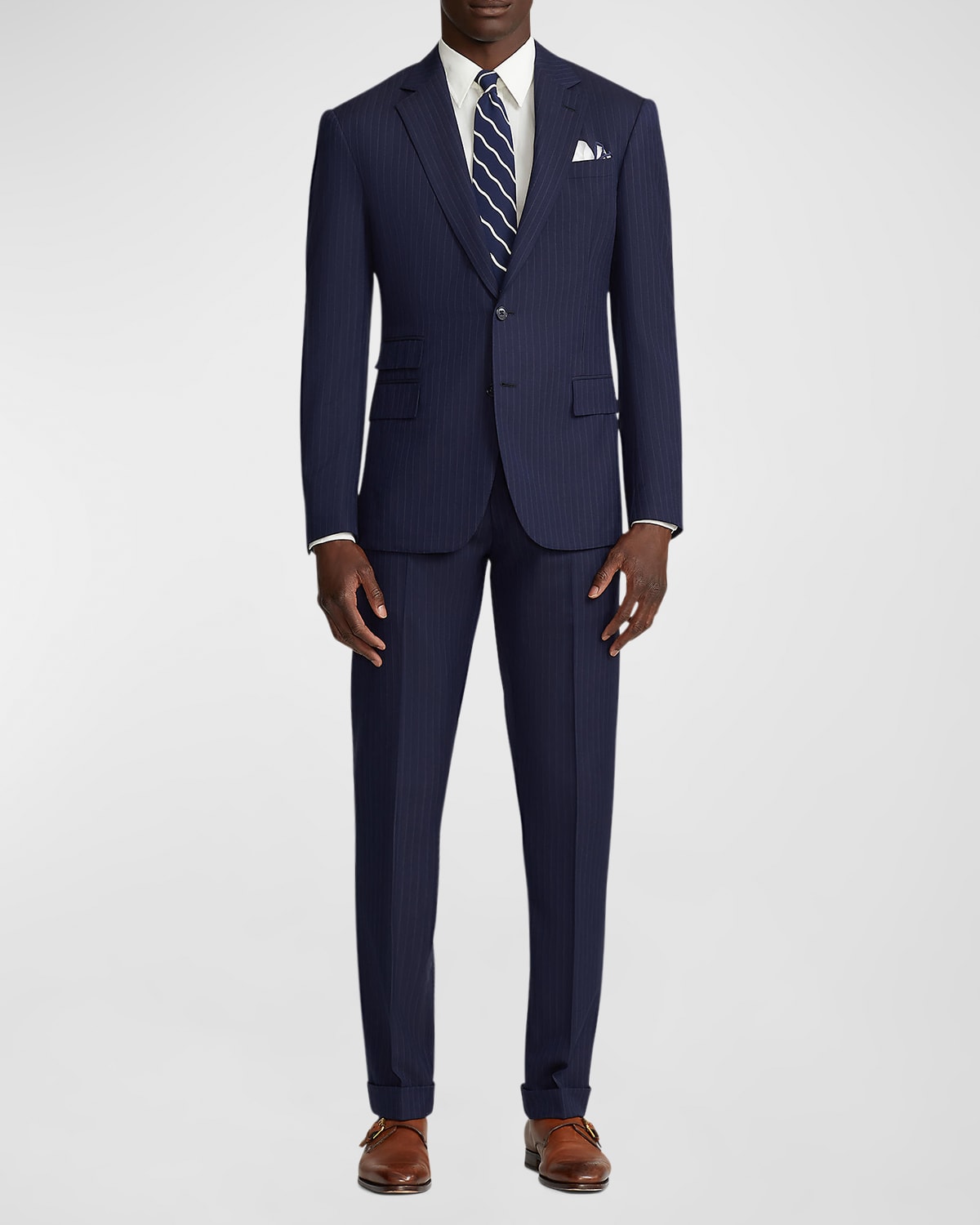 Shop Ralph Lauren Purple Label Men's Kent Hand-tailored Pinstripe Suit In Blue/gray
