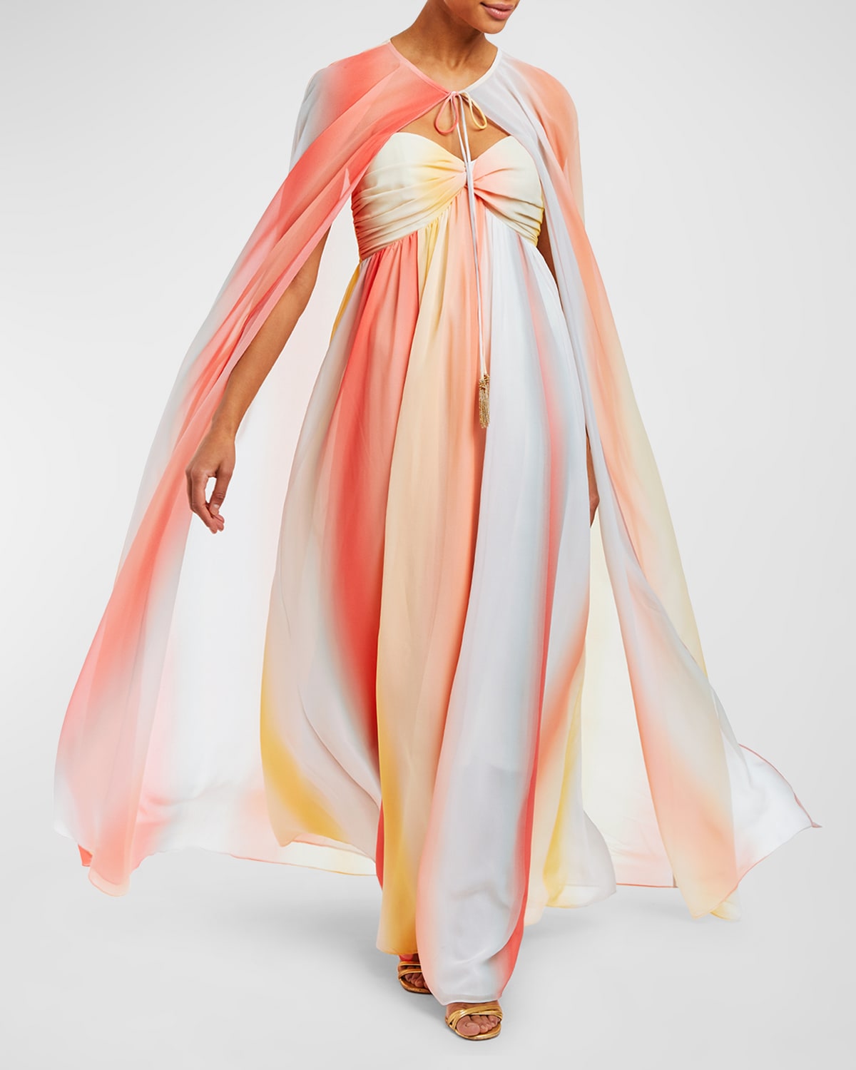 Margarita Strapless Ombre Chiffon Cape & Gown