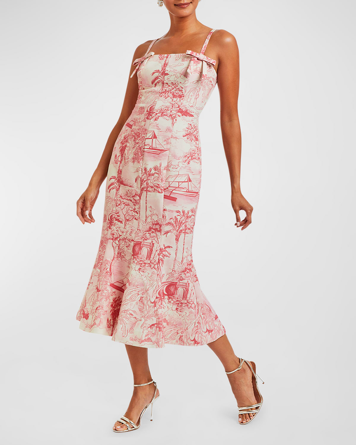 Calista Sleeveless Toile-Print Midi Dress