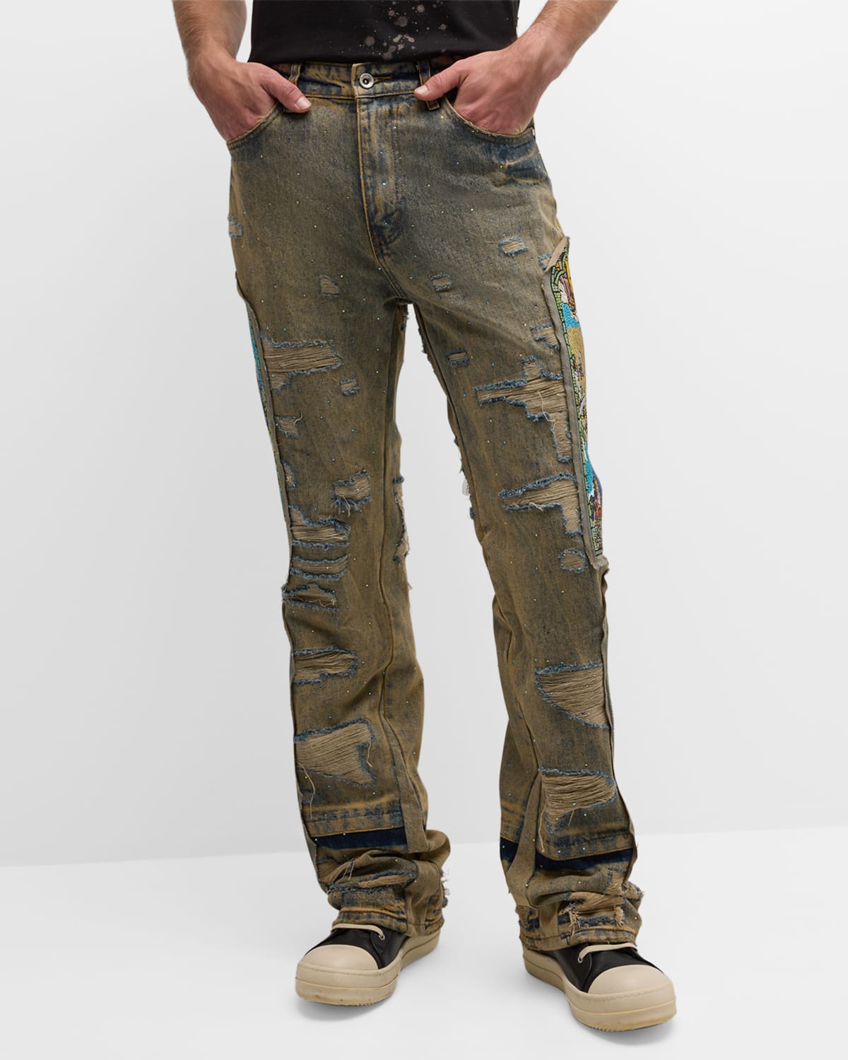 Shop Who Decides War Men's Unfurled Crystal-embellished Jeans In Denim