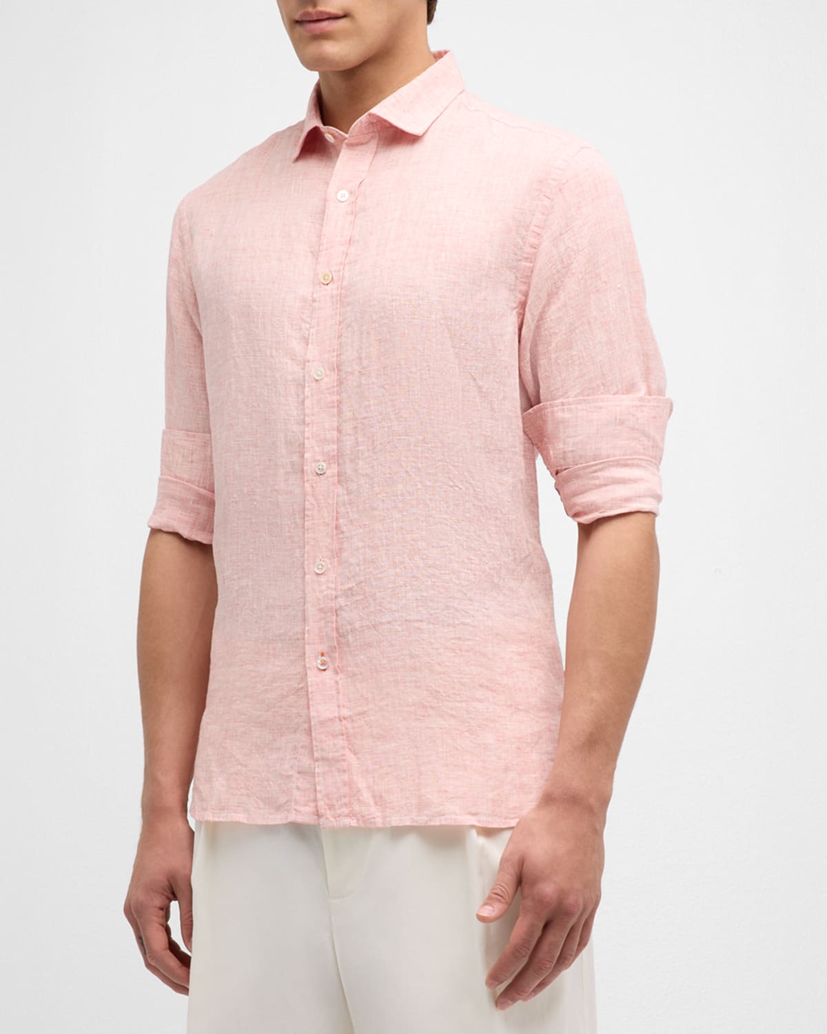 Shop Swims Men's Amalfi End-on-end Button-front Linen Shirt In Faded Coral